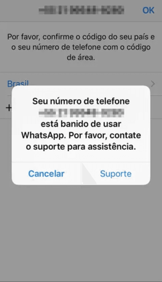 Número banido no WhatsApp